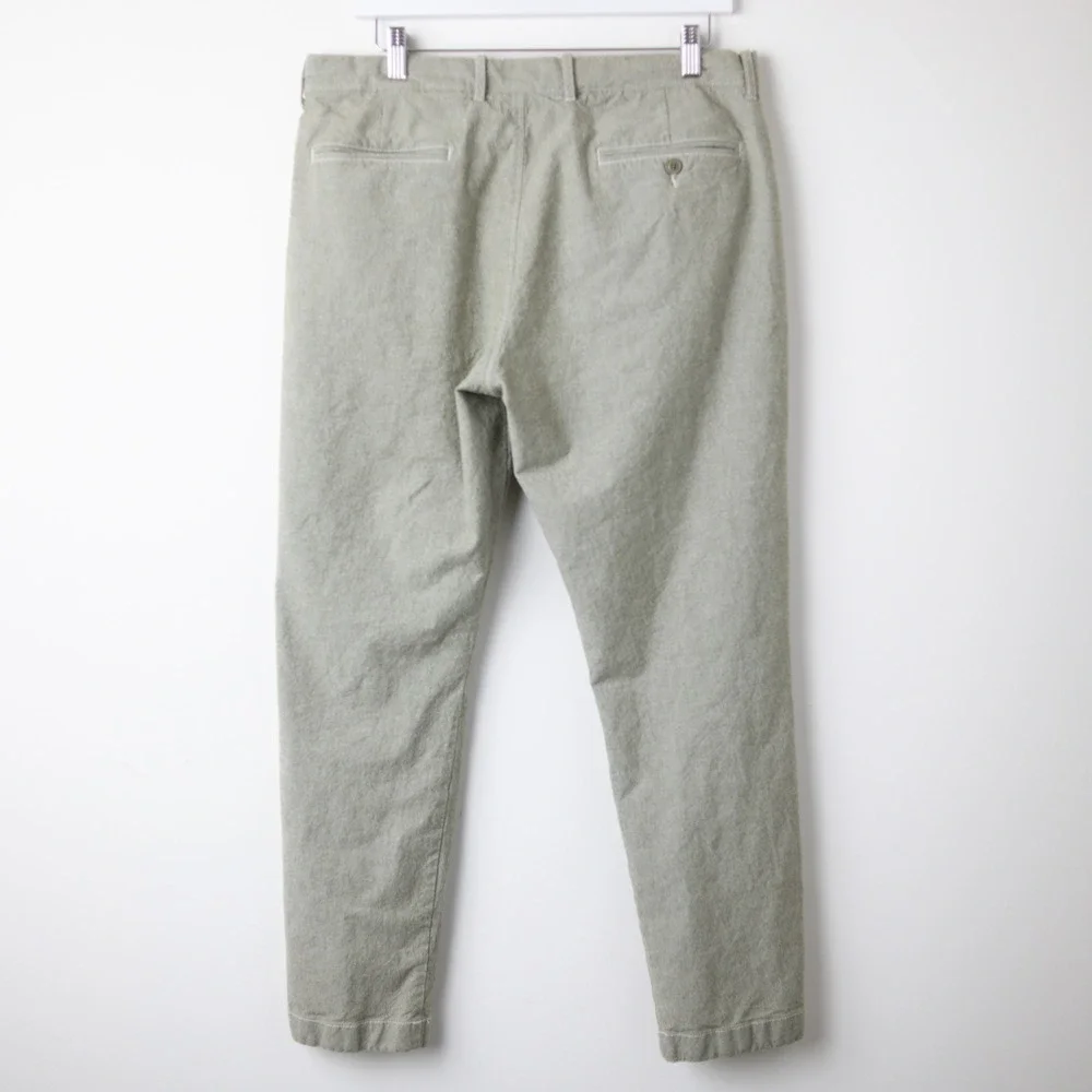 J Crew Pants Stretch Mens 34x30 Olive Green Chambray Chino Trousers Casual Prep